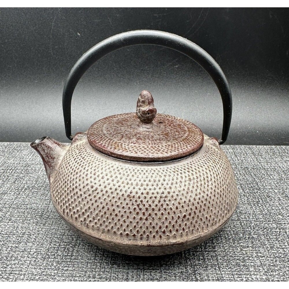 Rikyu Japanese Cast Iron Tetsubin Teapot Hobnail Signed Small Vtg Traditional
